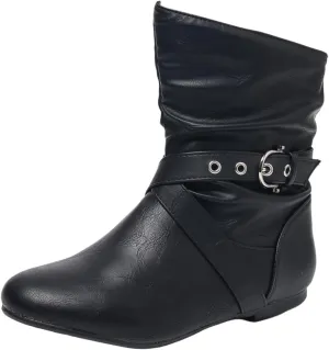 Women’s Low Heel Fall Ankle Boots - Comfortable Flat Booties with Locking Strap, Short Casual Style