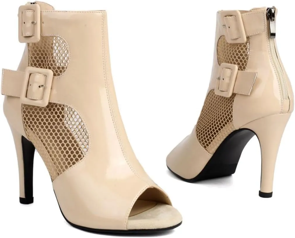 Women's Mesh Sandals Peep Toe High Top Sandals Lace Up Summer Open Toe Bootie