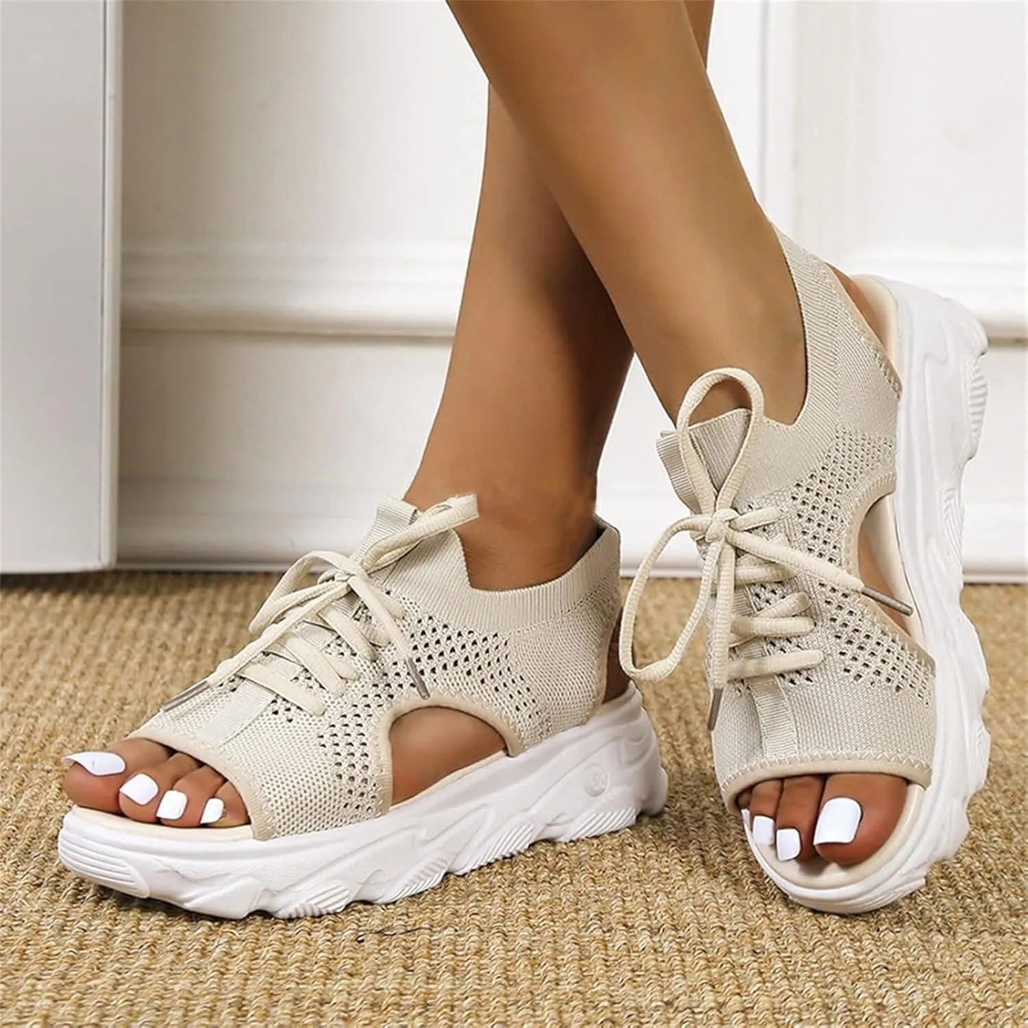 Women's Muffin Sandals Cutout Open Toe Platform Sandal Causal Non Slip Tennis Shoes Lightweight Wedges Sandal Summer Washable Slingback Shoes Arch Support Wide Width Sandals