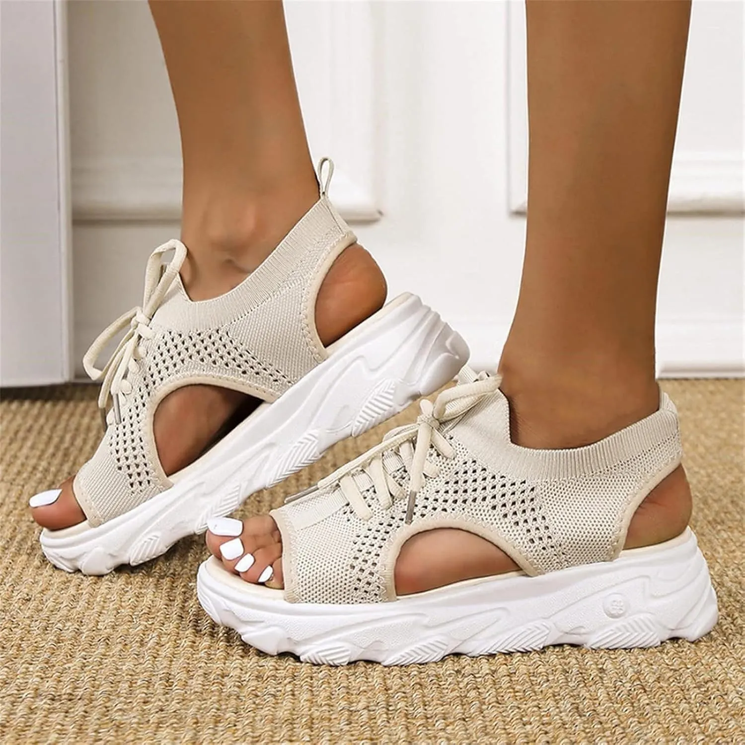 Women's Muffin Sandals Cutout Open Toe Platform Sandal Causal Non Slip Tennis Shoes Lightweight Wedges Sandal Summer Washable Slingback Shoes Arch Support Wide Width Sandals