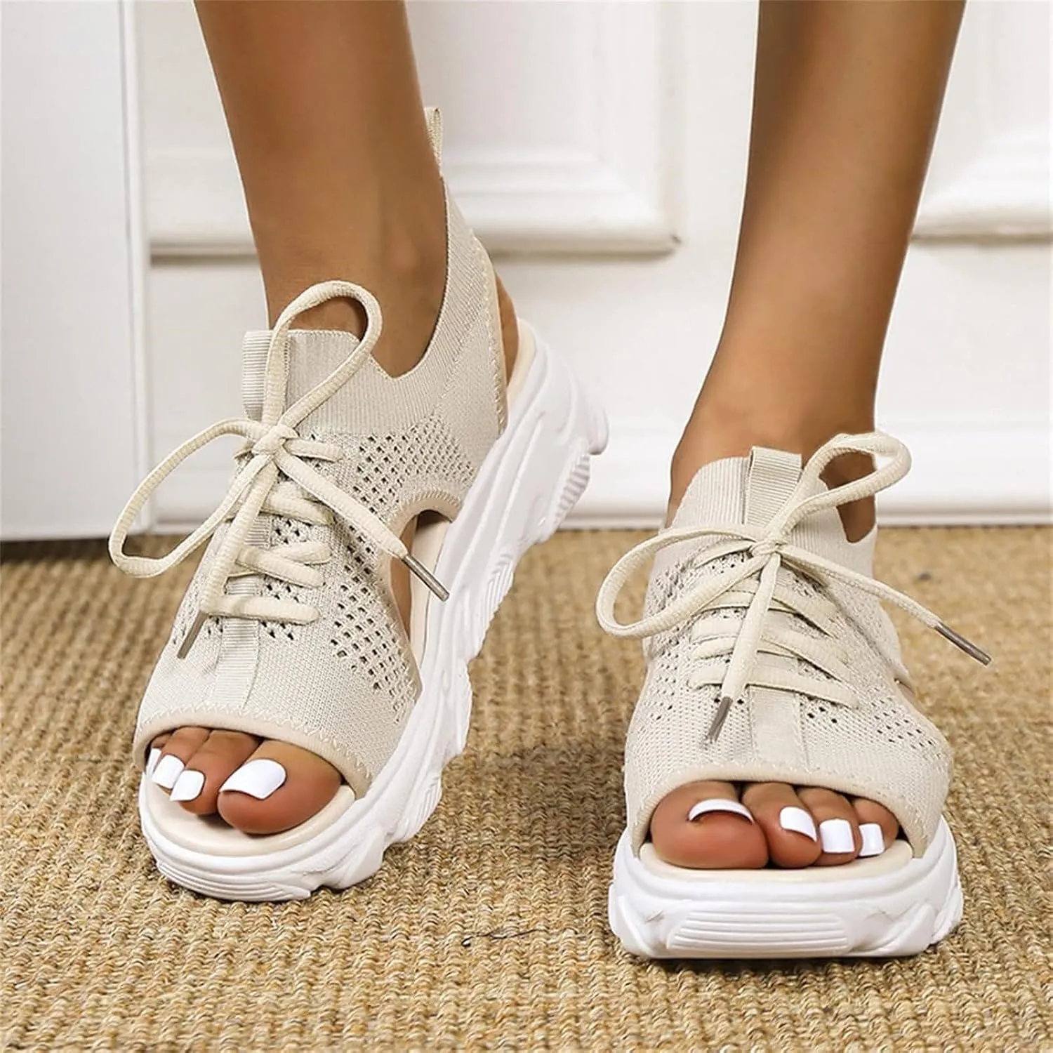 Women's Muffin Sandals Cutout Open Toe Platform Sandal Causal Non Slip Tennis Shoes Lightweight Wedges Sandal Summer Washable Slingback Shoes Arch Support Wide Width Sandals