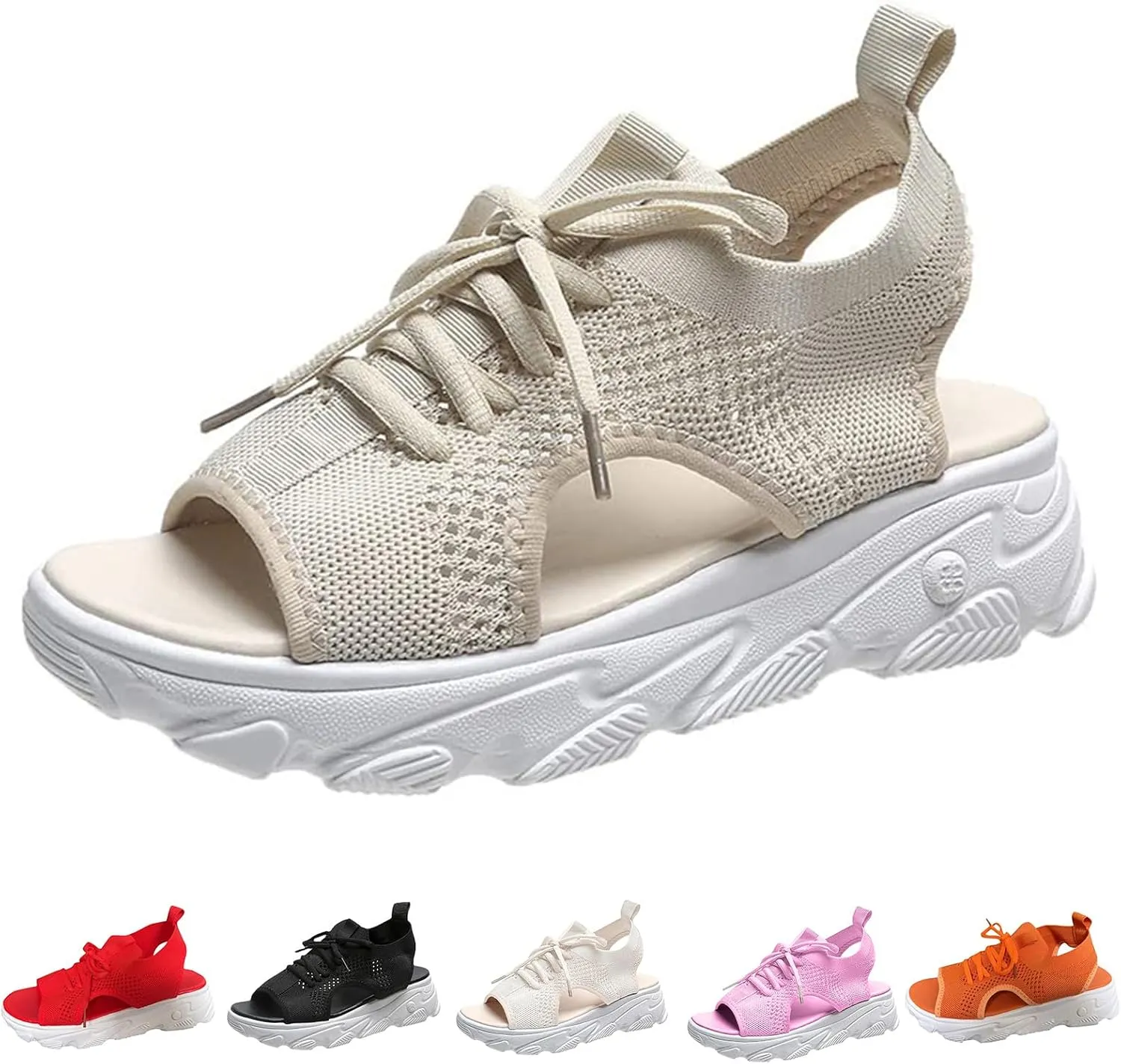 Women's Muffin Sandals Cutout Open Toe Platform Sandal Causal Non Slip Tennis Shoes Lightweight Wedges Sandal Summer Washable Slingback Shoes Arch Support Wide Width Sandals