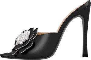 Women's Pearl Flower Mules - Pointed Toe Big Size Heels