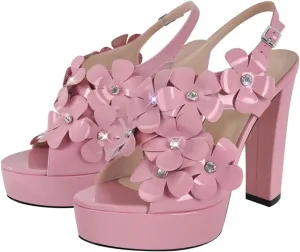 Women's Pink Punk Sandals - Patent Leather Chunky Ankle Buckle