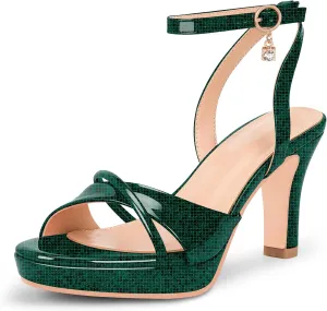 Women's Platform Ankle Strap Chunky High Heel Sandals Open Round Toe Party Dress Shoes
