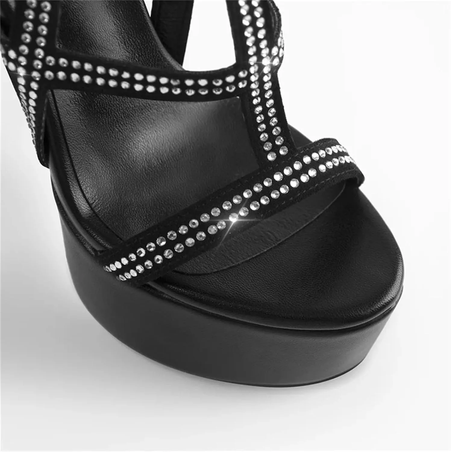 Women's Platform Peep Toe Rhinestone Sandals - Shiny Thin Heels Handmade