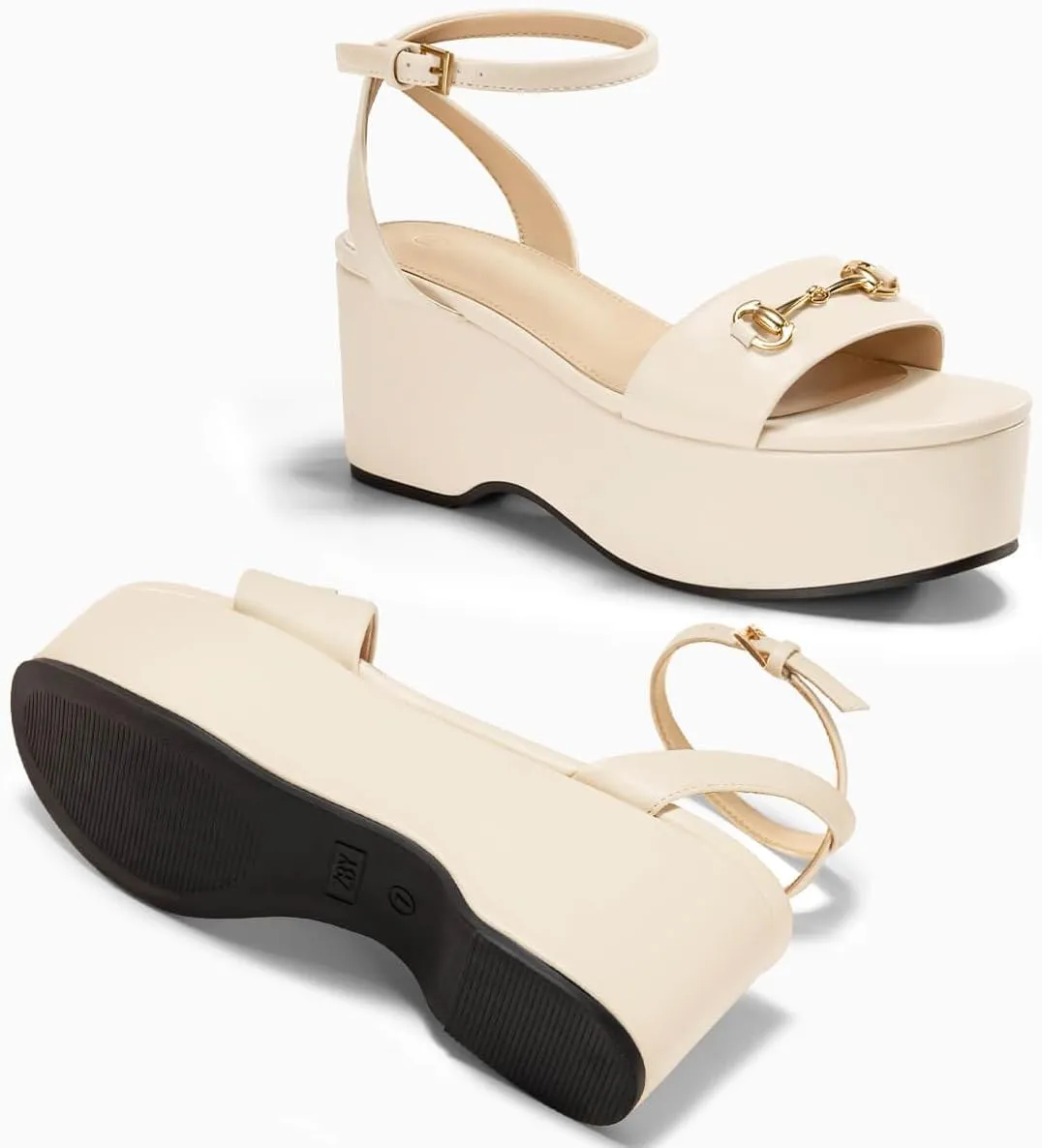 Womens Platform Sandals Chunky Wedges Heels Open Toe Ankle Strap Summer Dress Shoes with Metal Buckle