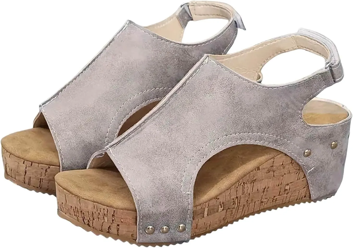 Women's Platform Wedge Sandals, Comfortable Open Toe Cork Casual & Dressy Summer Shoes Slip On Slides (a-White, 8)