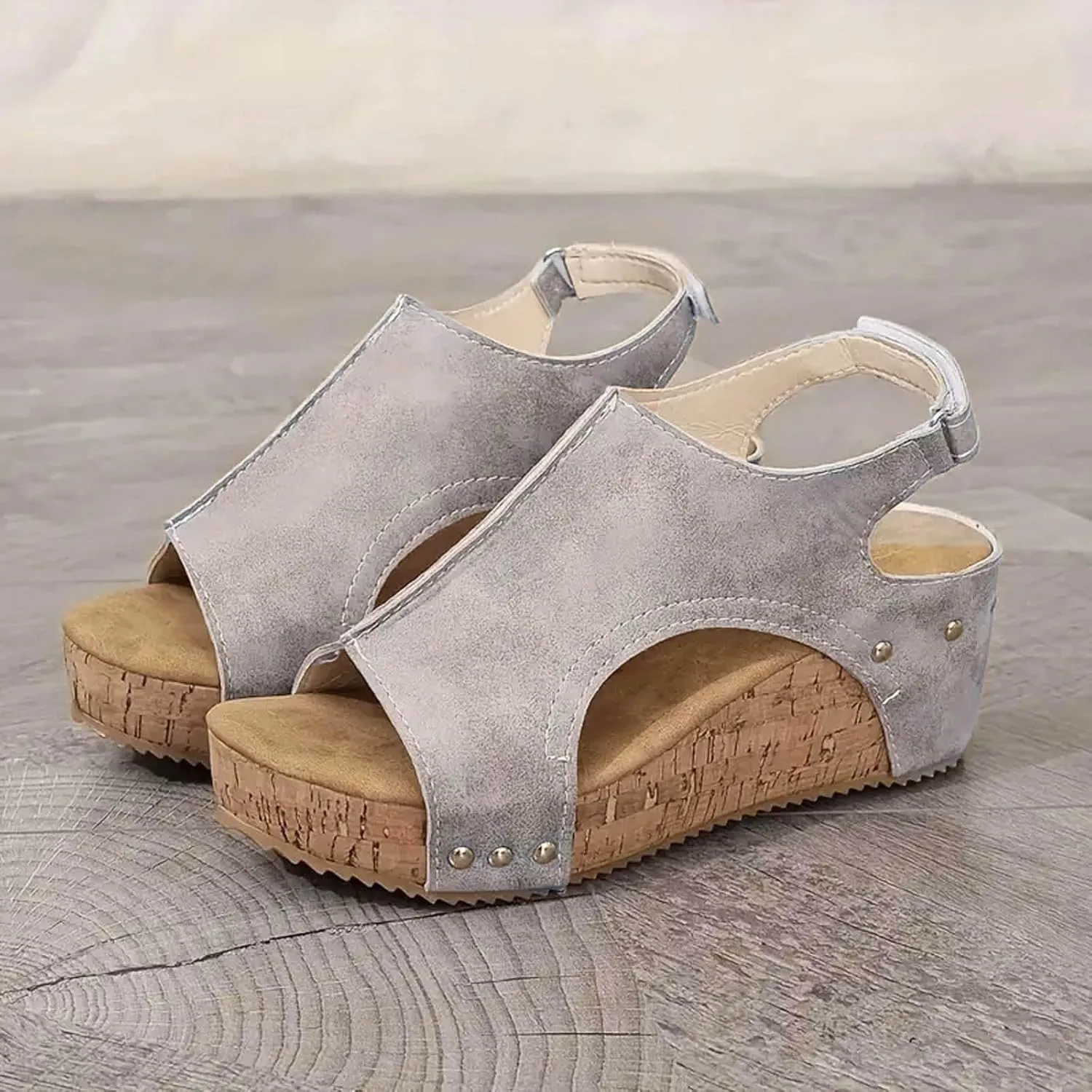 Women's Platform Wedge Sandals, Comfortable Open Toe Cork Casual & Dressy Summer Shoes Slip On Slides (a-White, 8)