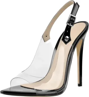 Women's PVC Stiletto Sandals - 12cm Black Party Dress Heels