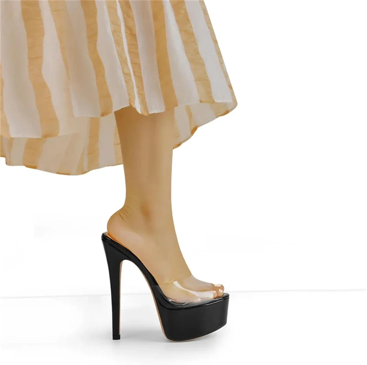 Women's PVC Stiletto Slippers - Pink Black Slip-On Party Sandals