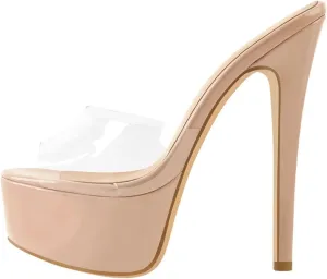 Women's PVC Stiletto Slippers - Pink Black Slip-On Party Sandals
