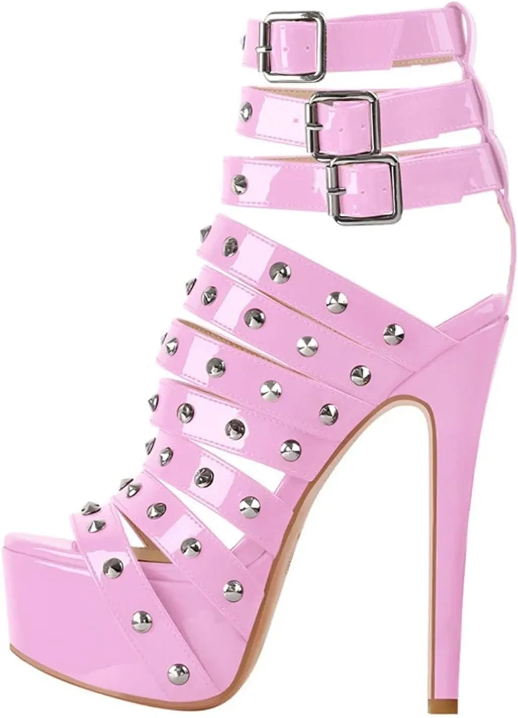 Women's Red Patent Sandals - Rivet Narrow Band Stiletto Heels