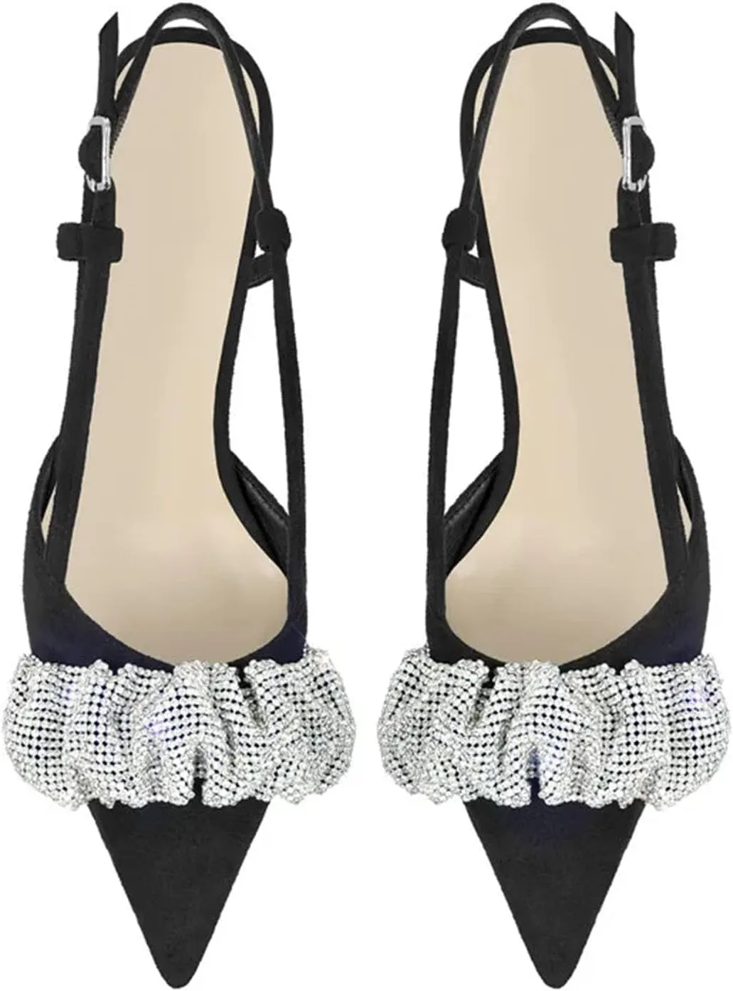 Women's Rhinestone Slingback Pumps - Pointed Toe Party Dress Thin Heels