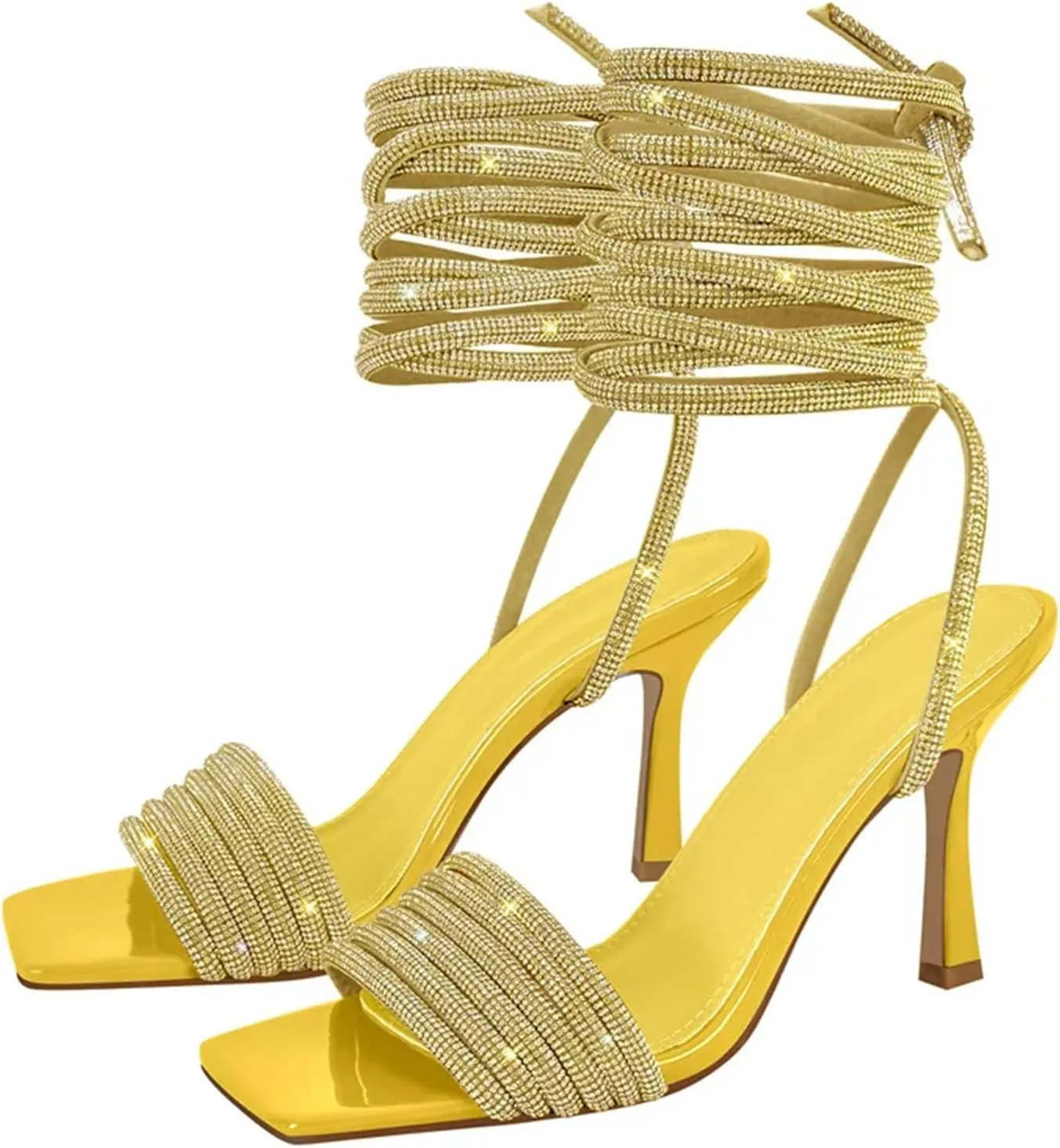 Women's Rhinestone Wrapped Sandals - Open Back Wedding Bling Stilettos