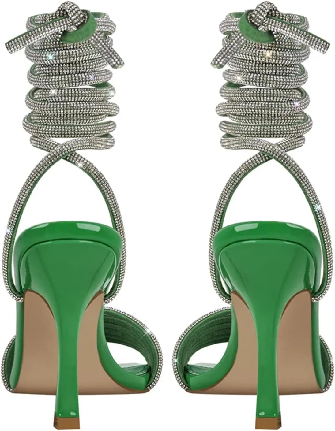 Women's Rhinestone Wrapped Sandals - Open Back Wedding Bling Stilettos