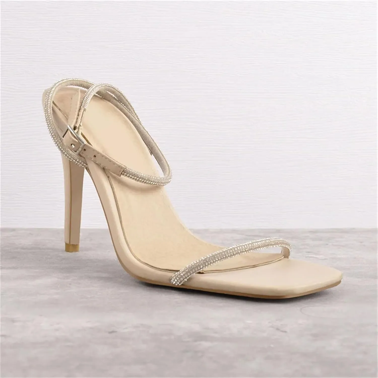 Women's Sequin Buckle Sandals - Crystal Ankle Strap Thin Heels