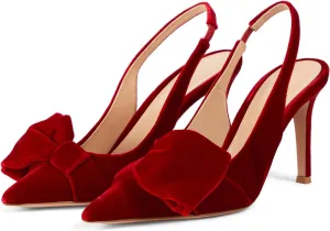 Women's Sexy Pointed Toe Stiletto Heel Slingback Shoes Chic Bowknot Closed Toe Slip On Slingback Pumps Wedding Bridal Dressy High Heels for Womenls for Women