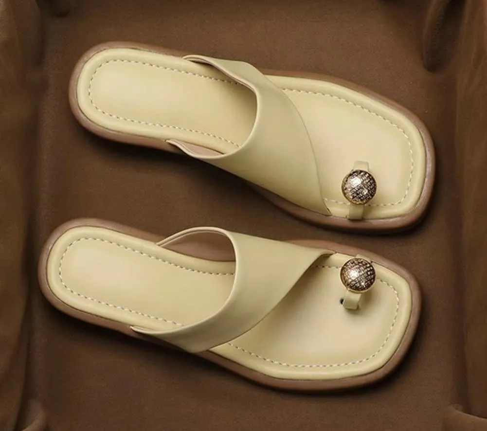 Women's Slip-On Block Heel Sandals Casual Summer Square Toe Dress Mules with Low Heel Comfortable Toe-Ring Slide Shoes for Long Walk