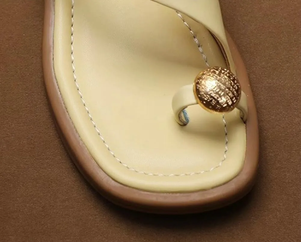Women's Slip-On Block Heel Sandals Casual Summer Square Toe Dress Mules with Low Heel Comfortable Toe-Ring Slide Shoes for Long Walk