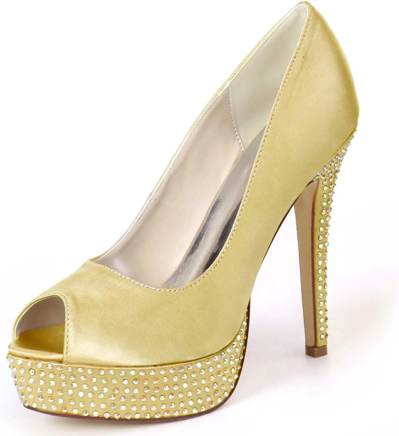 Women's Slip-On Satin Kitten Heel Sandals Rhinestone Open-Toe High Heels Perfect for Weddings, Bridal Parties, Evening Events, Proms, & Dance Nights
