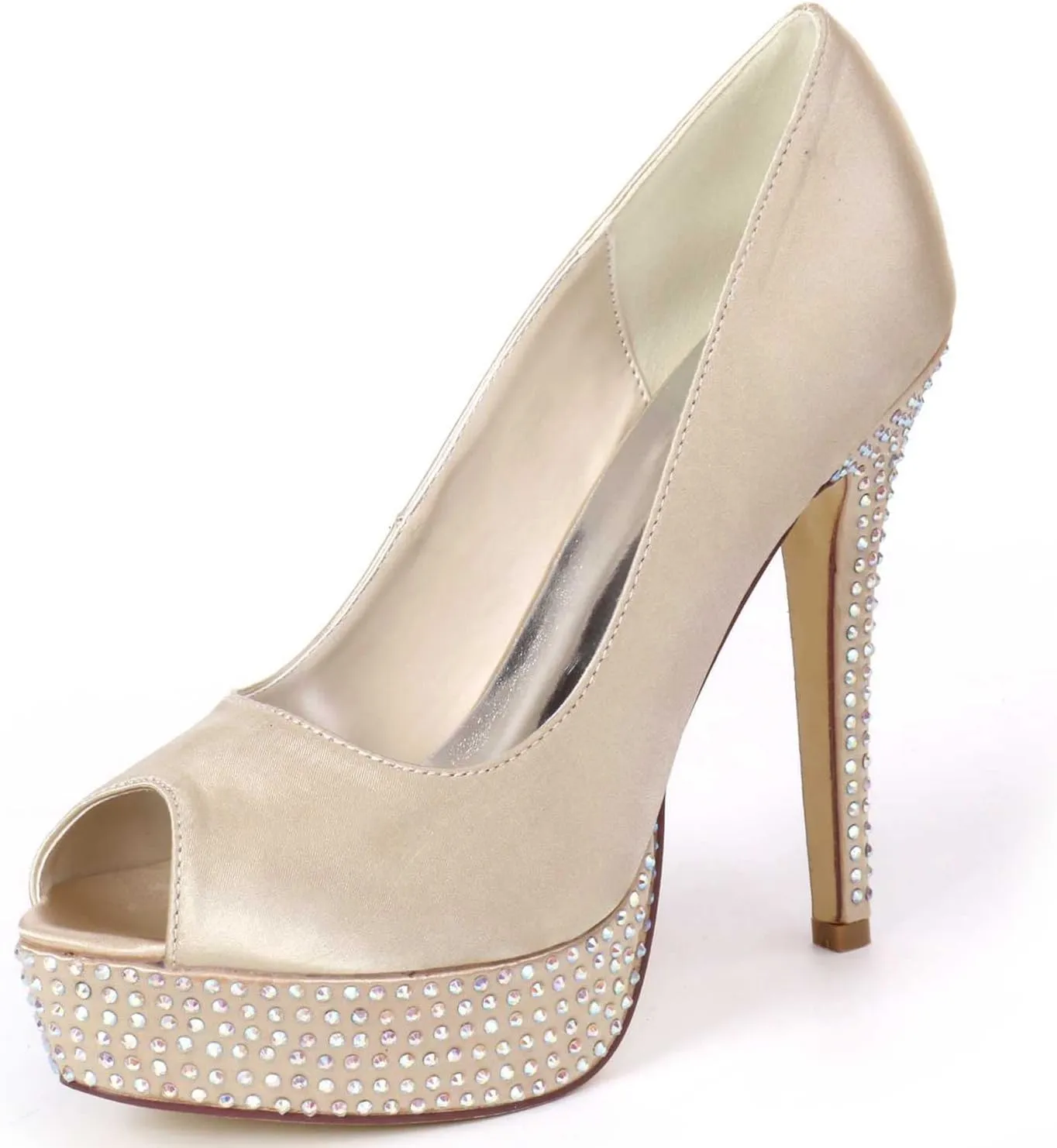 Women's Slip-On Satin Kitten Heel Sandals Rhinestone Open-Toe High Heels Perfect for Weddings, Bridal Parties, Evening Events, Proms, & Dance Nights