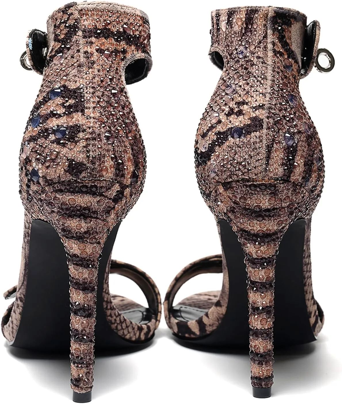 Women's Snake Print Rhinestone Ankle Strap Stiletto Sandals Open Toe & Turn Lock Party/Wedding/Nightclub Shoes