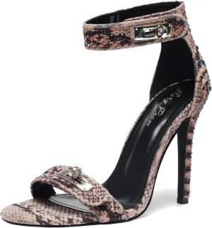 Women's Snake Print Rhinestone Ankle Strap Stiletto Sandals Open Toe & Turn Lock Party/Wedding/Nightclub Shoes