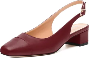 Womens Sqaure Toe Block Heel Slingback Pumps
