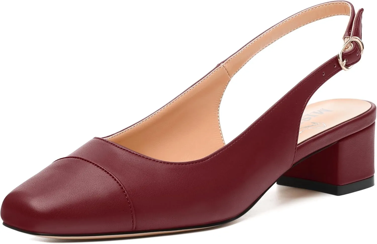Womens Sqaure Toe Block Heel Slingback Pumps