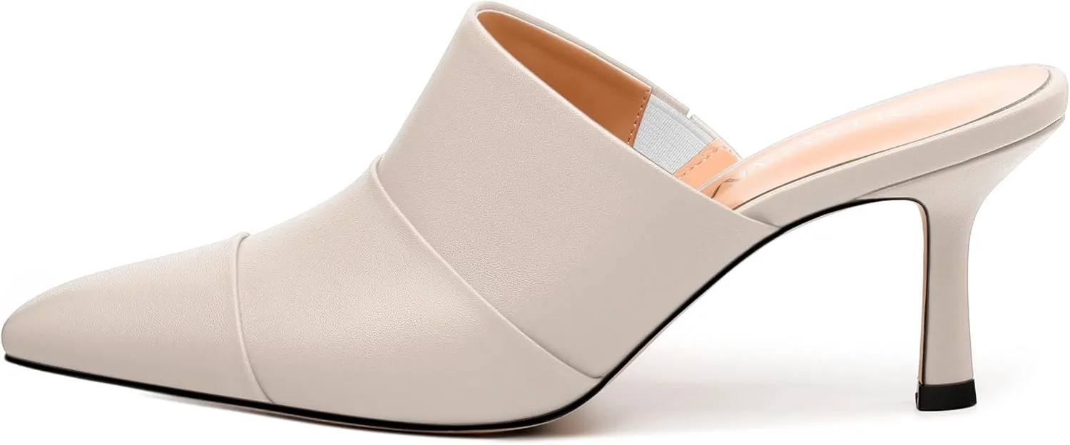 Women's Square Closed Toe Heeled Sandals, Ruched Mid Stiletto Heels, Fashion Comfort Daily Working Party Slide Sandals for Women