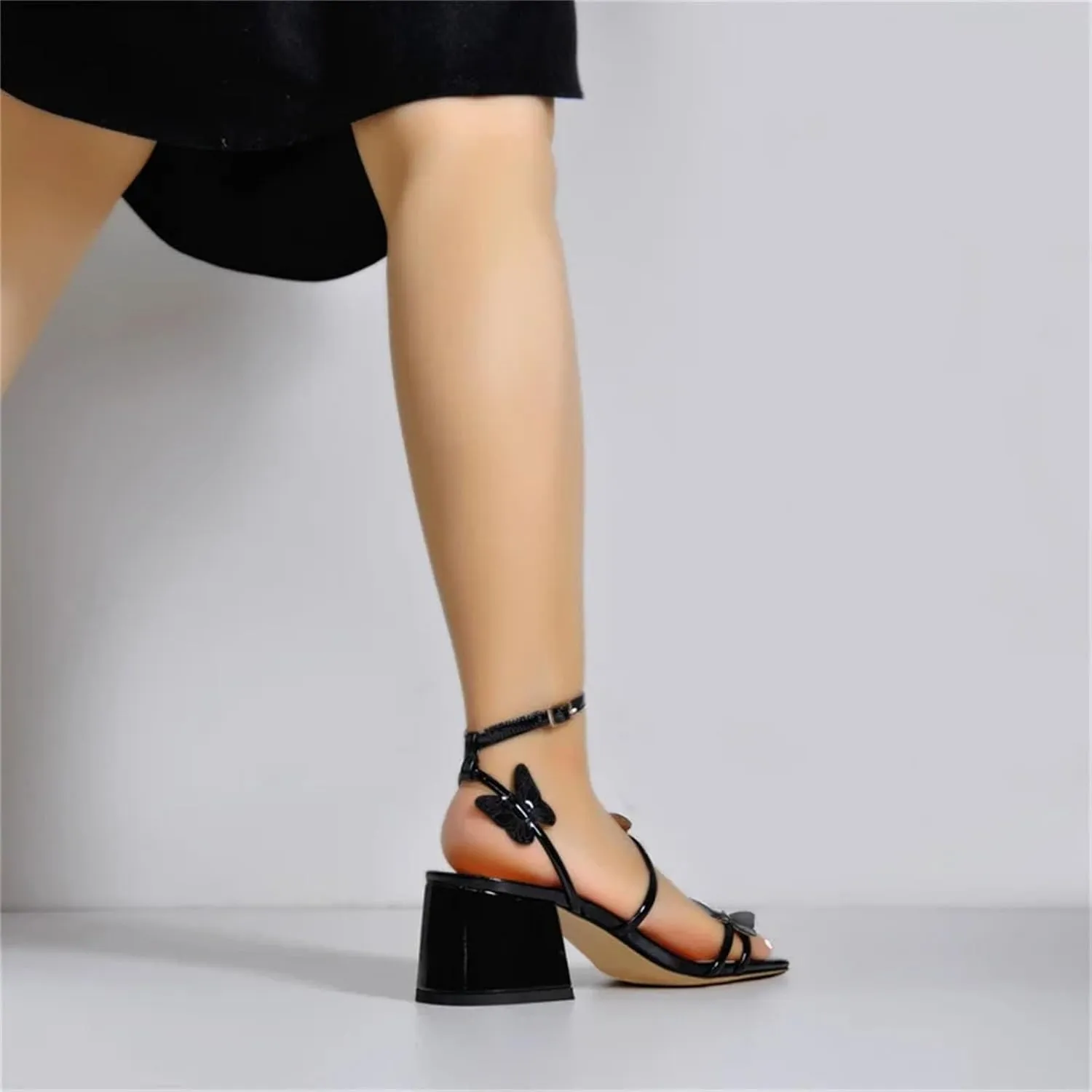 Women's Square Peep Toe Butterfly Sandals - Strange Style Chunky Heels Casual