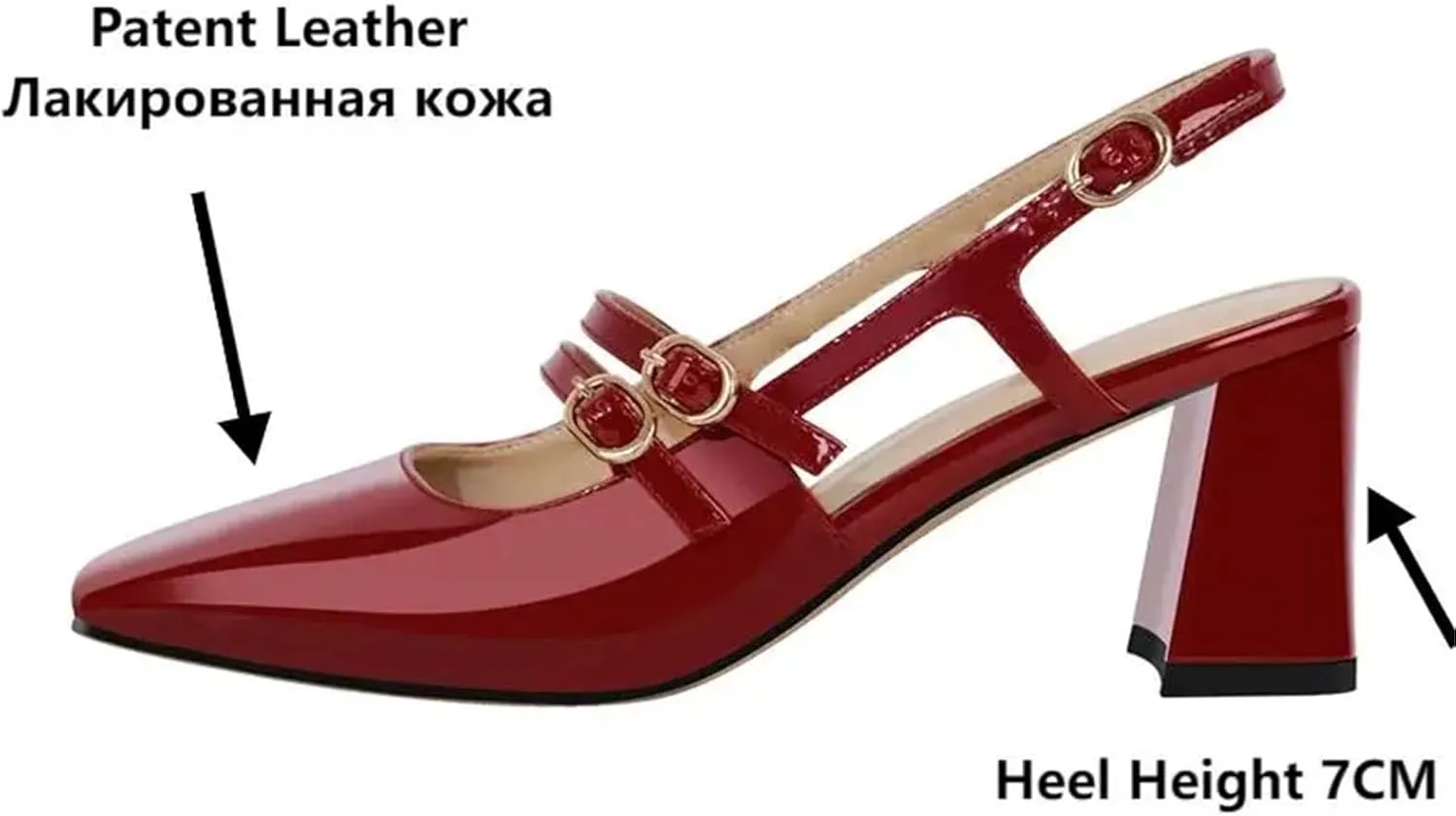 Women's Square Toe Red Patent Leather Slingback Sandals - Chunky Heel