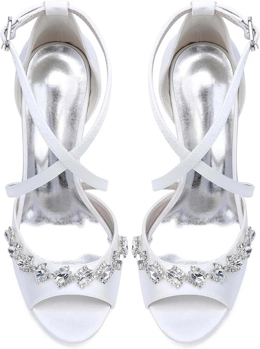 Women's Stiletto Heel Sandal Open Toe Cross Strap Satin Wedding Evening Party Shoes with Rhinestones