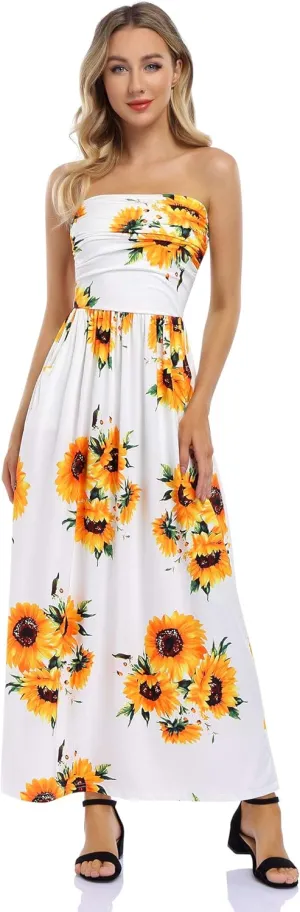 Womens Strapless Graceful Floral Party Maxi Dress