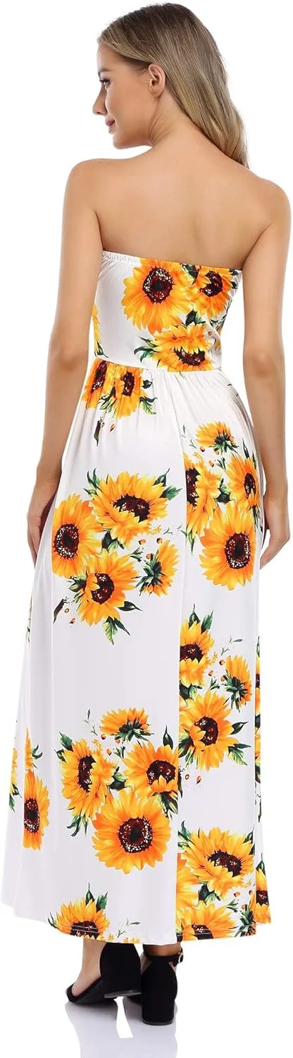 Womens Strapless Graceful Floral Party Maxi Dress
