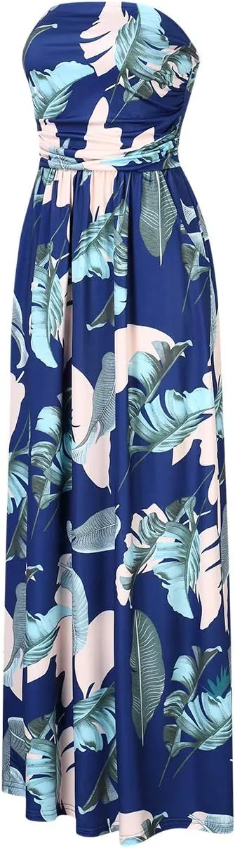 Womens Strapless Graceful Floral Party Maxi Dress