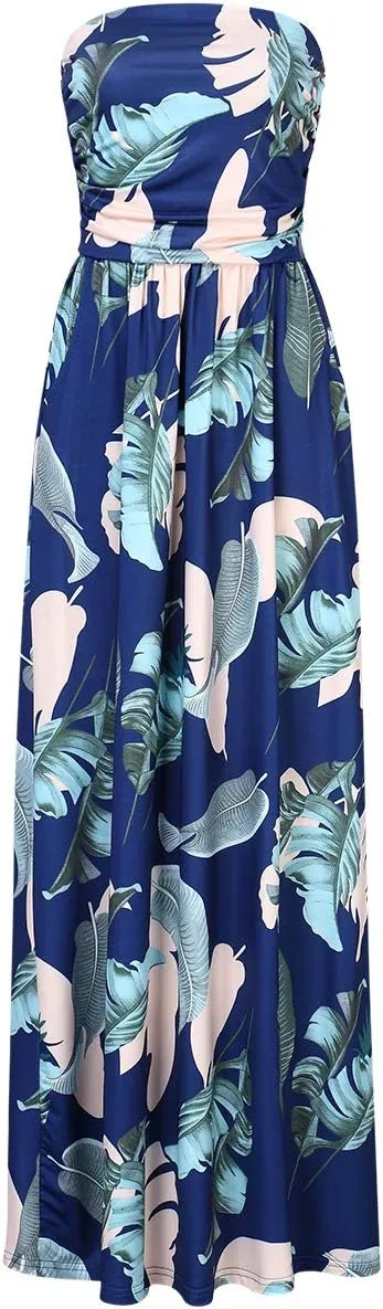 Womens Strapless Graceful Floral Party Maxi Dress