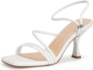 Women's Strappy Kitten Heels Square Open Toe Sandals Party Wedding Ankle Strap Shoes