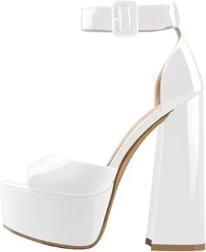 Women's Striped Platform Sandals - Chunky Square Heel Party Shoes