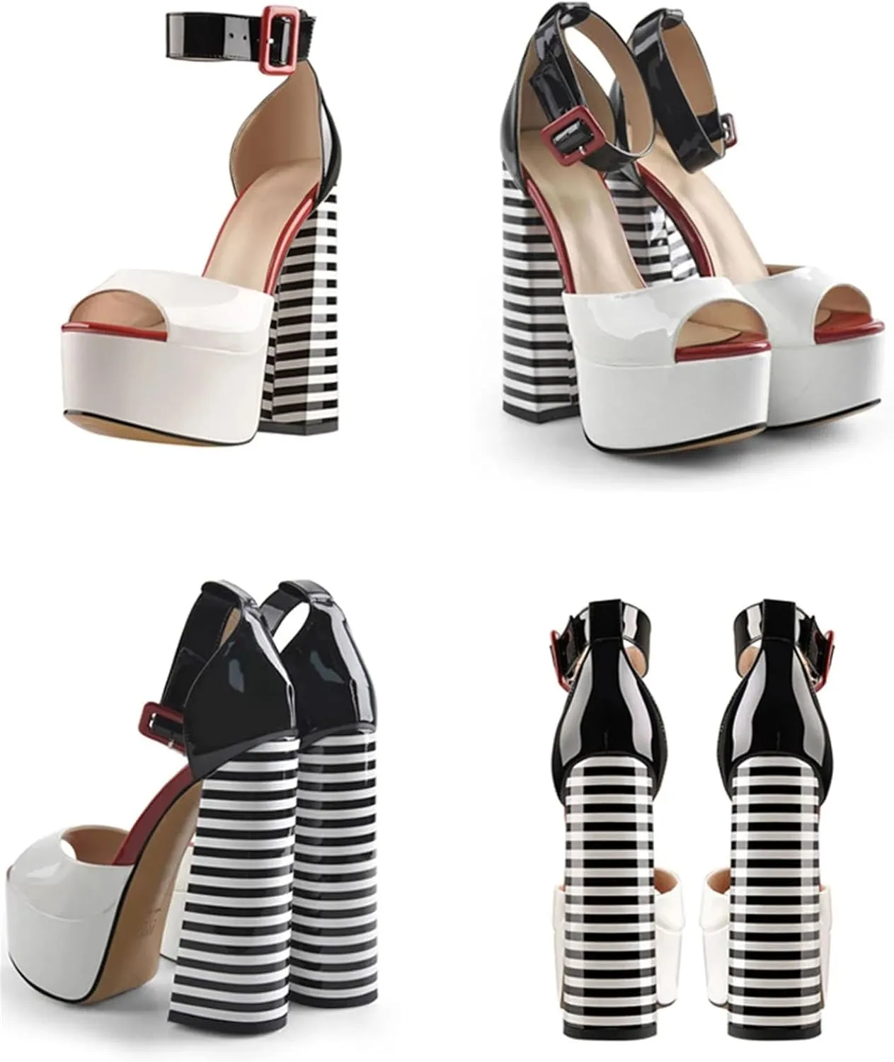 Women's Striped Platform Sandals - Chunky Square Heel Party Shoes