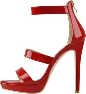 Women's Thin High Heel Sandals - Solid Patent Leather Pointed Toe Zipper Heels