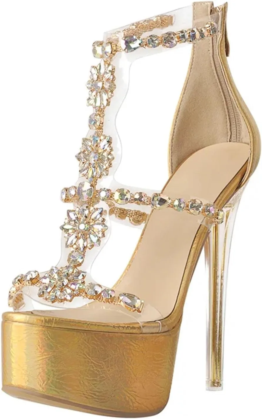 Women's Transparent PVC Sandals - Metal Bordered Strap Thin Heels