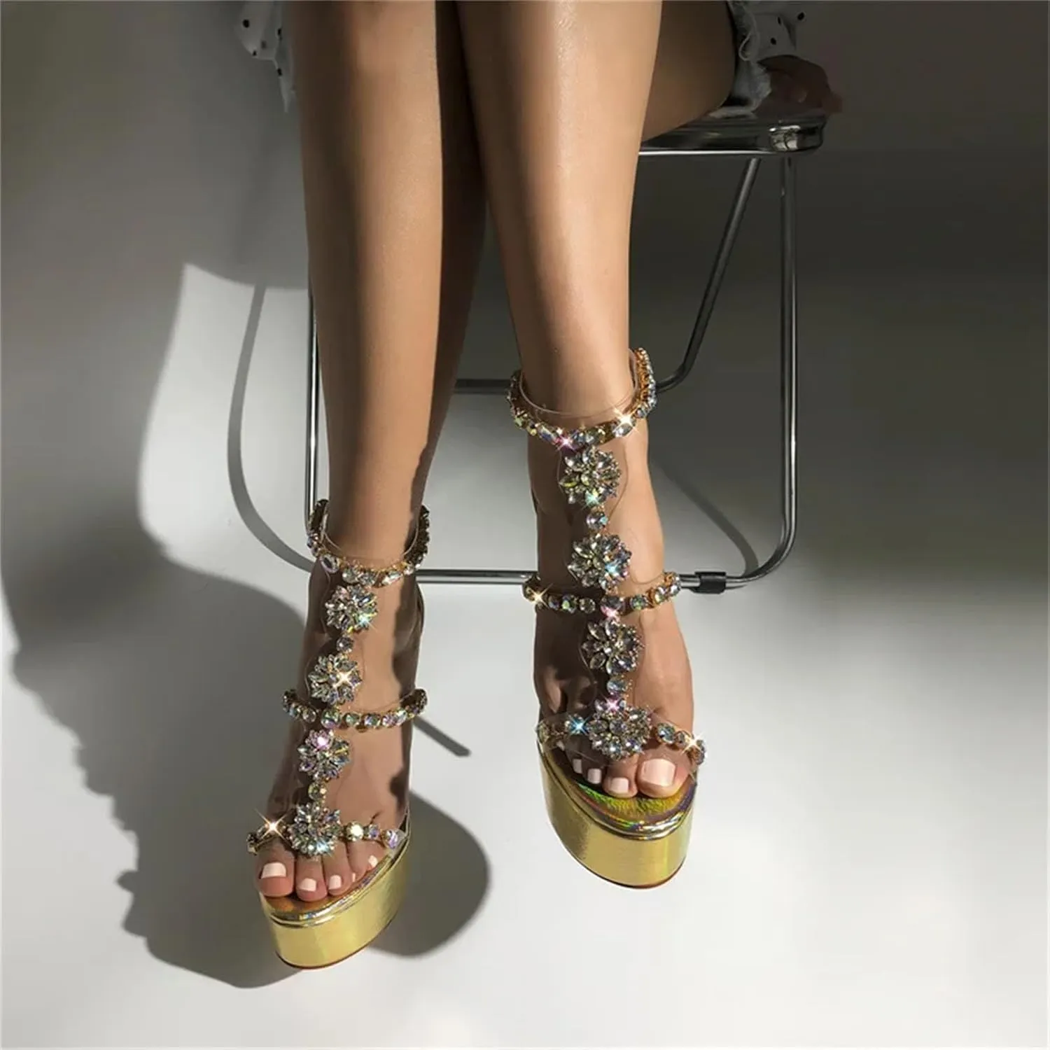 Women's Transparent PVC Sandals - Metal Bordered Strap Thin Heels