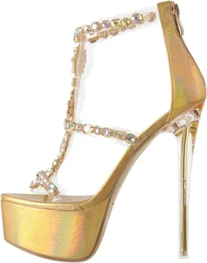 Women's Transparent PVC Sandals - Metal Bordered Strap Thin Heels