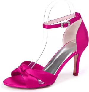 Womens Wedding Shoes Women's Open Toe Kitten Heels with Ankle Strap Low Heel Dress Shoes, 2.36" Buckle Detail, Ideal for Weddings, Proms, & Bridal Events(Rose Red,8/US)