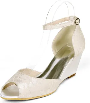 Women's Wedges Peep Toe High Heels Sandals Dress Satin Wedding Bride Pumps Shoes Evening Party