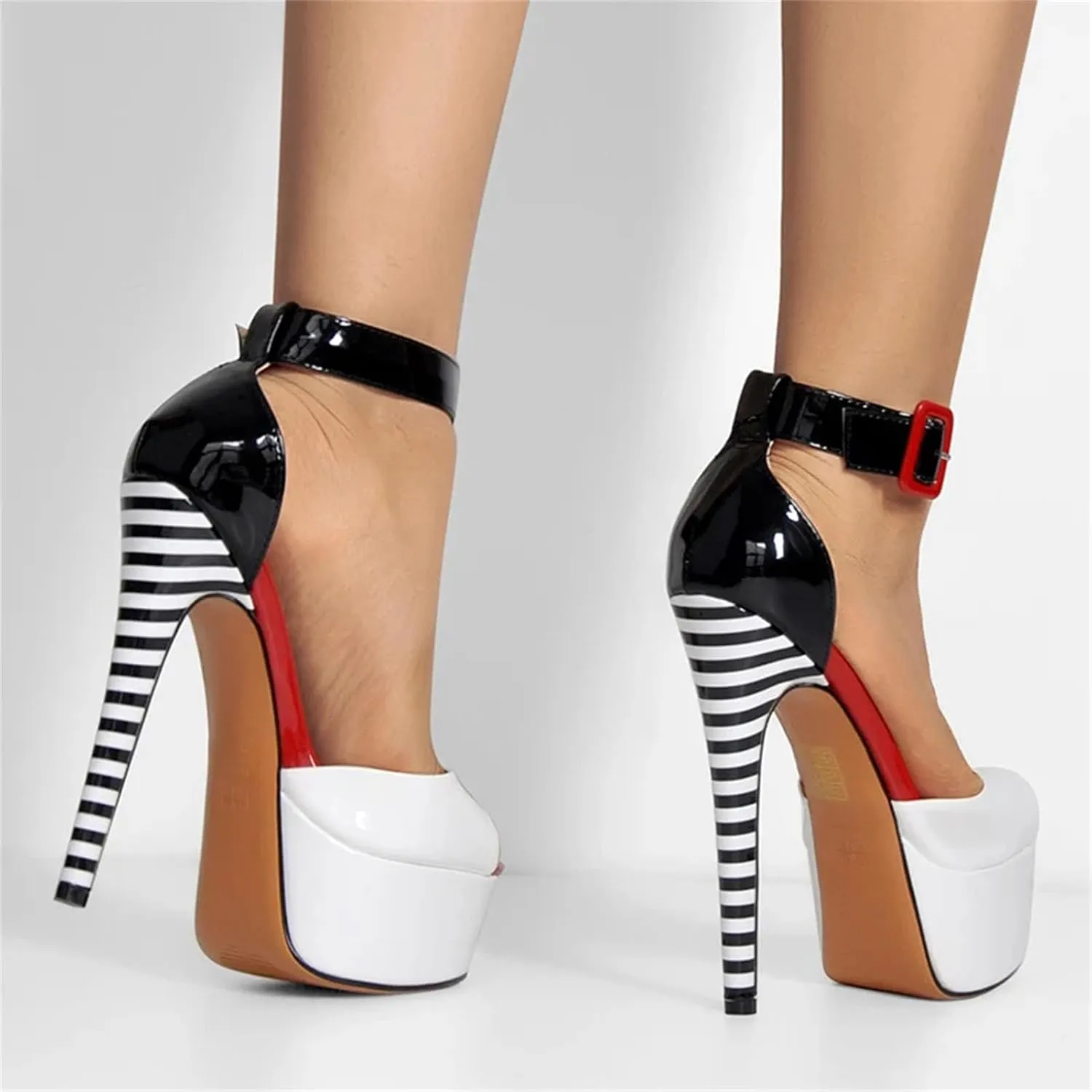 Women's Zebra Stripe Platforms - Peep Toe Ankle Strap Party Heels