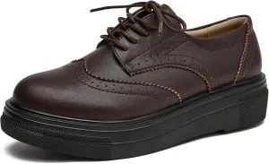 WUIWUIYU Womens Casual Patent Leather Lace-Up British Style Platform Brogues Oxford Saddle Shoes