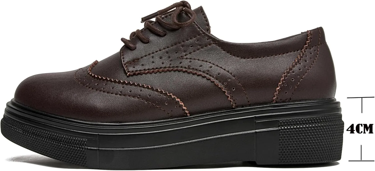 WUIWUIYU Womens Casual Patent Leather Lace-Up British Style Platform Brogues Oxford Saddle Shoes